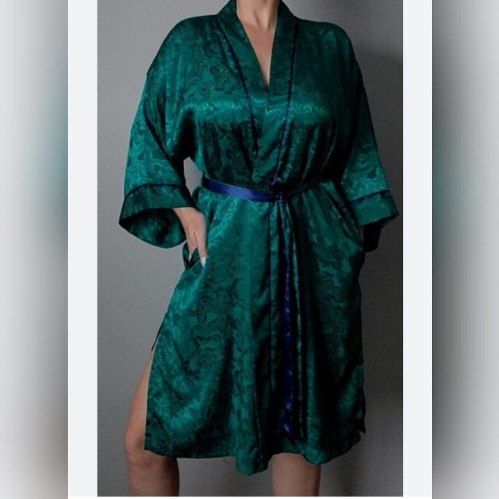 Vintage rare Victoria secret floral robe emerald green - Picture 1 of 9